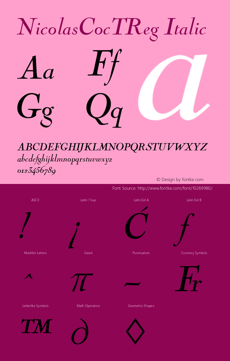 NicolasCocTReg Italic Version 001.005 Font Sample