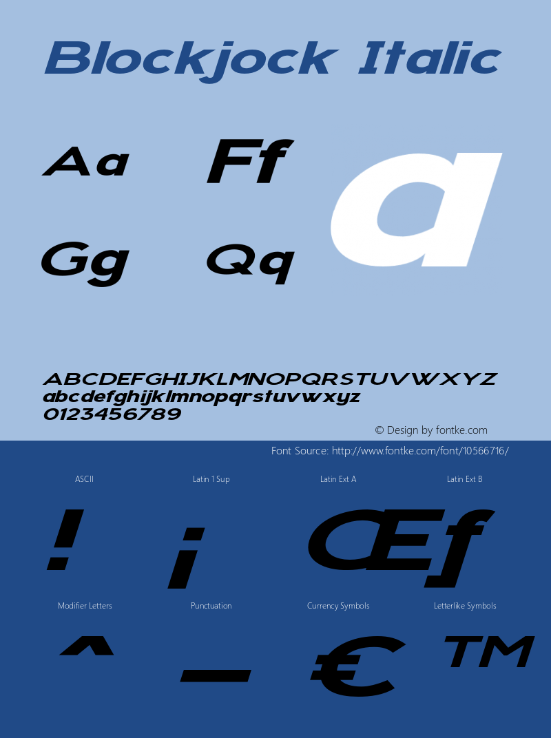 Blockjock Italic Version 1.000 Font Sample