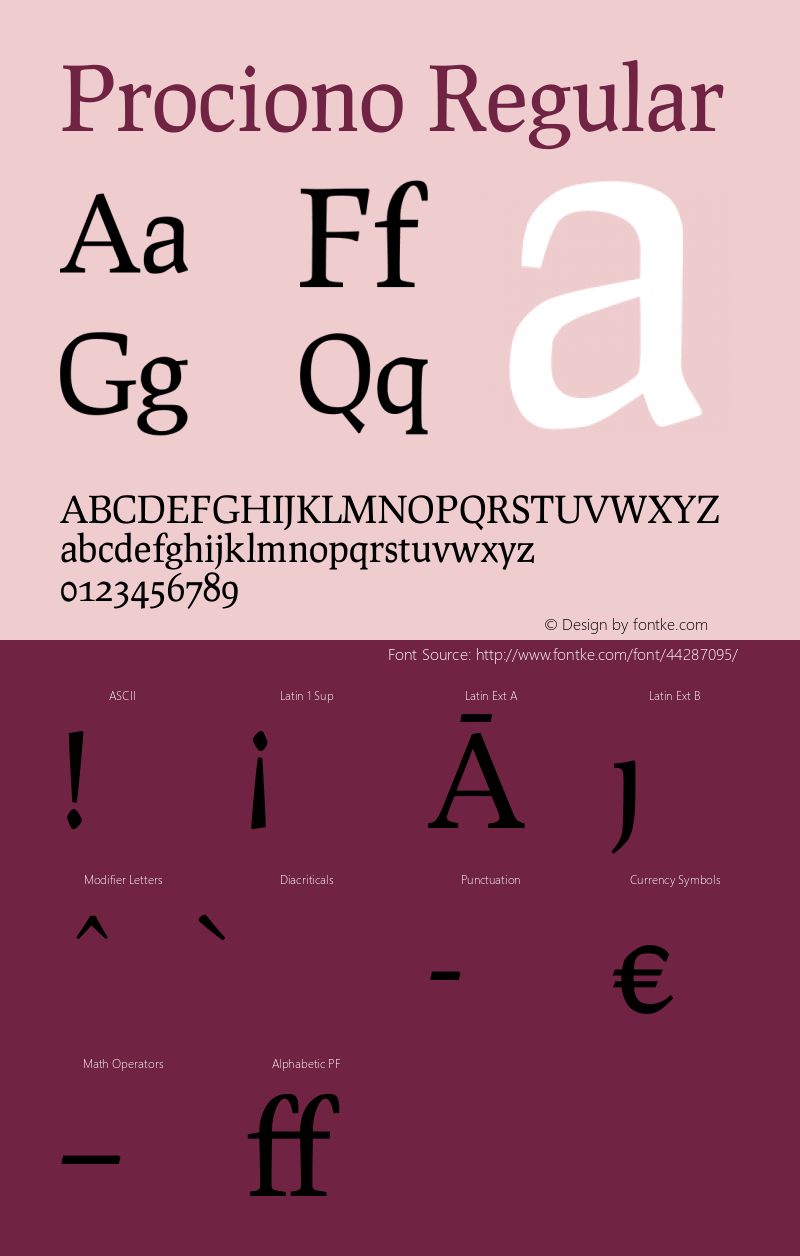 Prociono Version 2.301 Font Sample