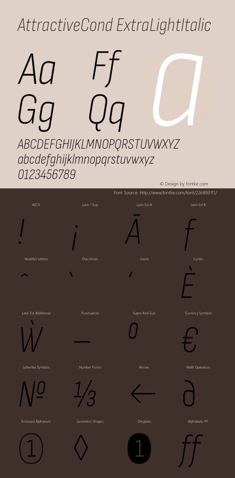 AttractiveCond ExtraLightItalic Version 3.001图片样张