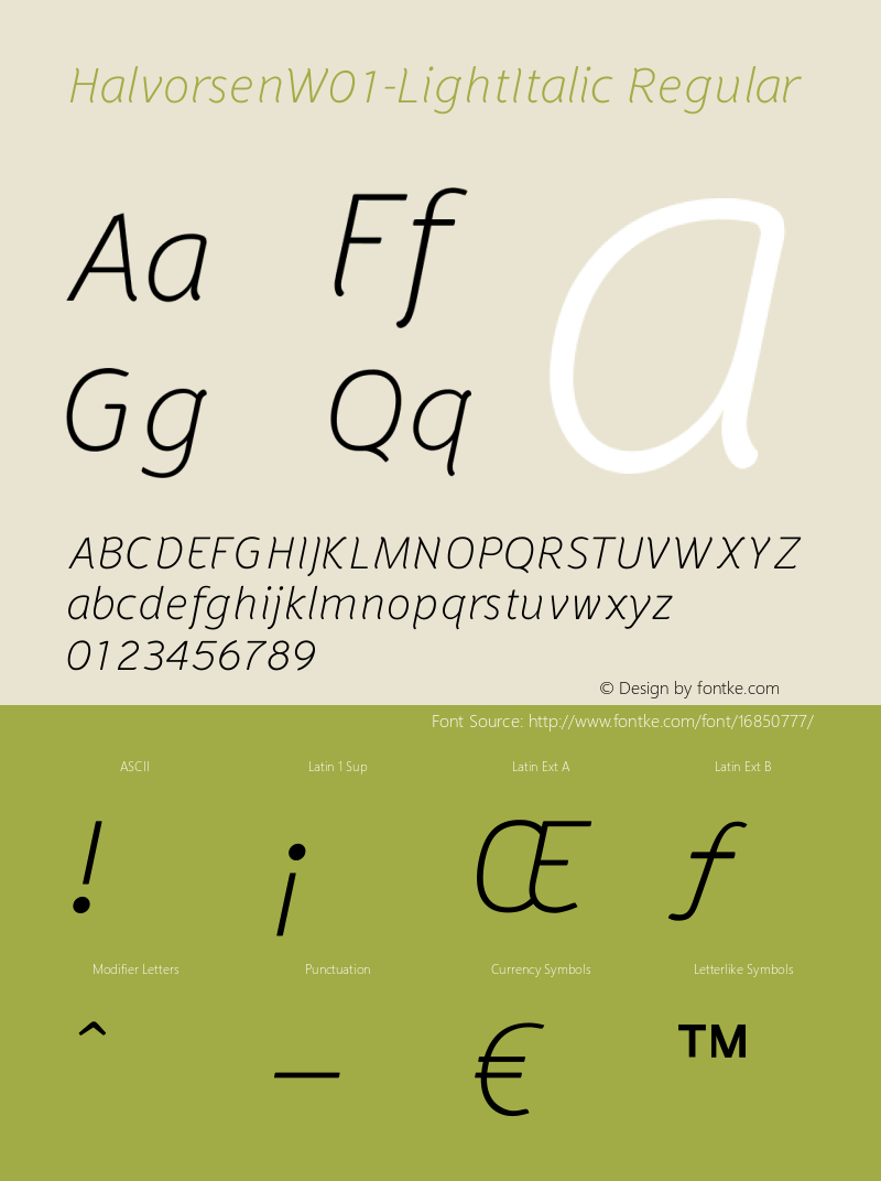 HalvorsenW01-LightItalic Regular Version 1.00 Font Sample