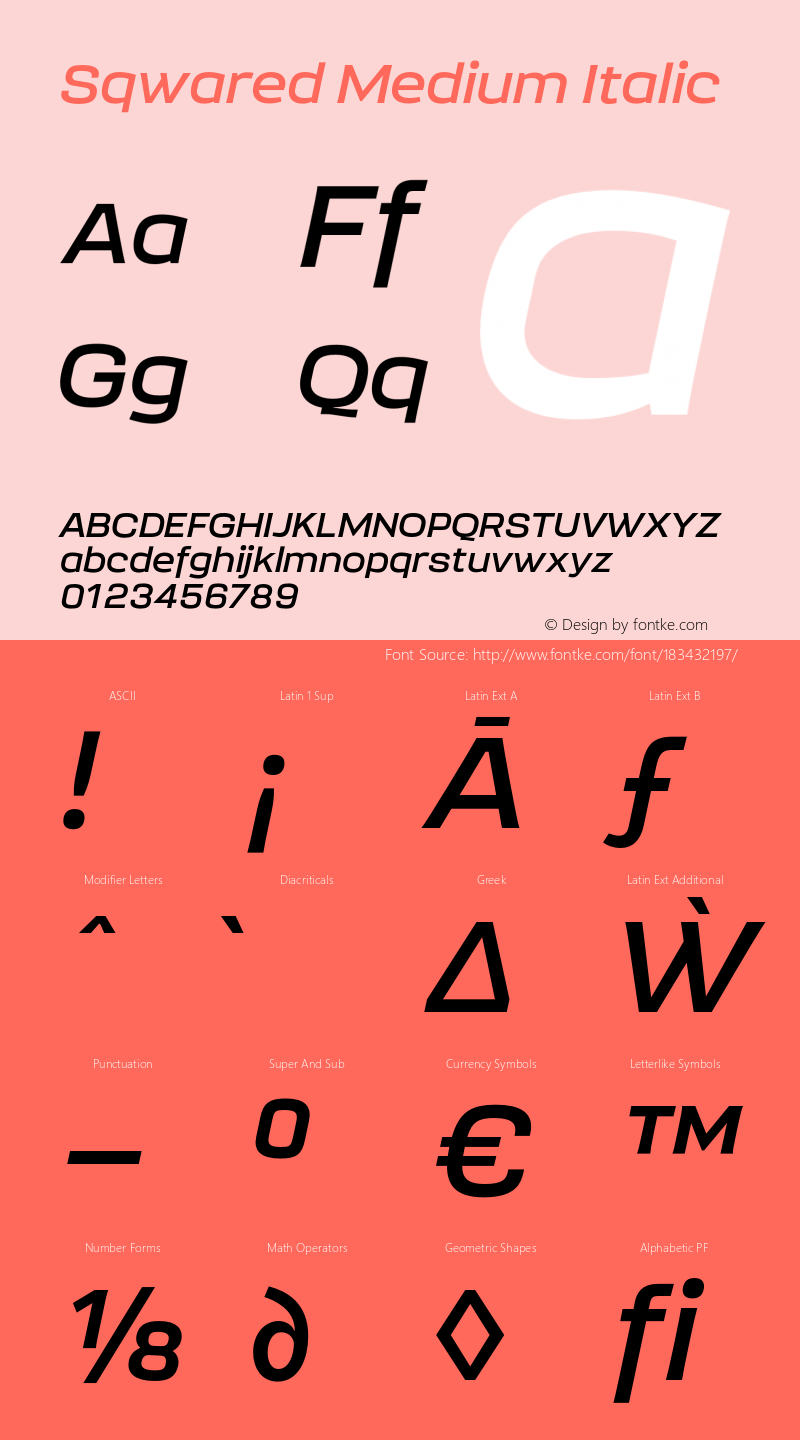 Sqwared Medium Italic Version 1.000;hotconv 1.0.109;makeotfexe 2.5.65596图片样张