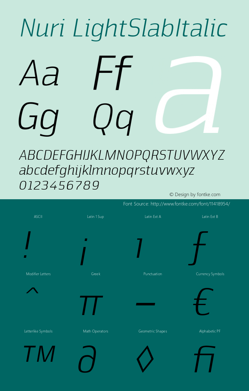 Nuri LightSlabItalic Version 001.000 Font Sample