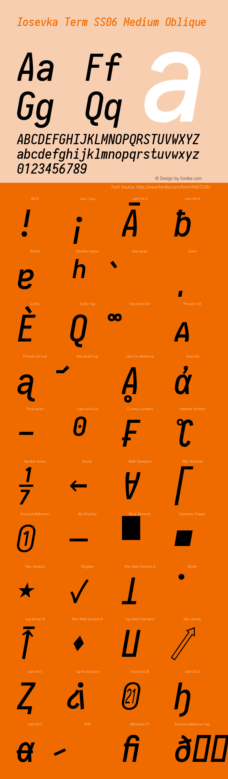 Iosevka Term SS06 Medium Oblique 2.3.1; ttfautohint (v1.8.3) Font Sample