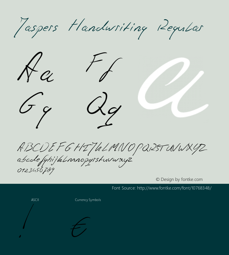 Jaspers Handwriting Regular Version 001.000 Font Sample