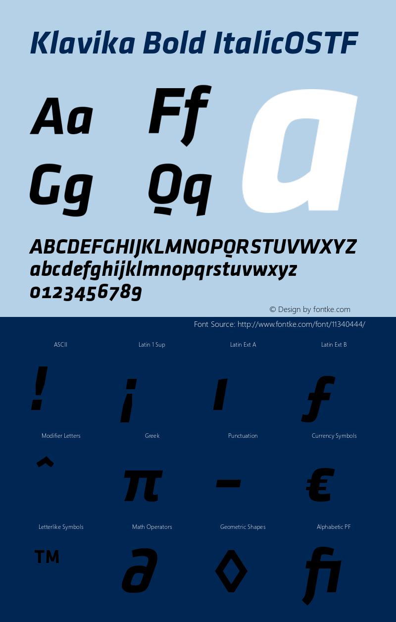 Klavika Bold ItalicOSTF Version 001.000 Font Sample