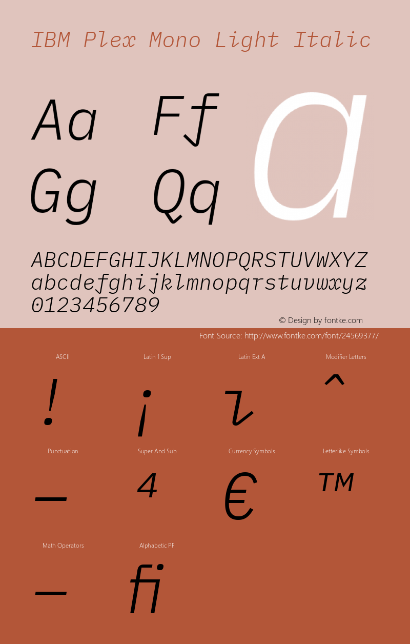 IBM Plex Mono Light Italic Version 1.002 Font Sample