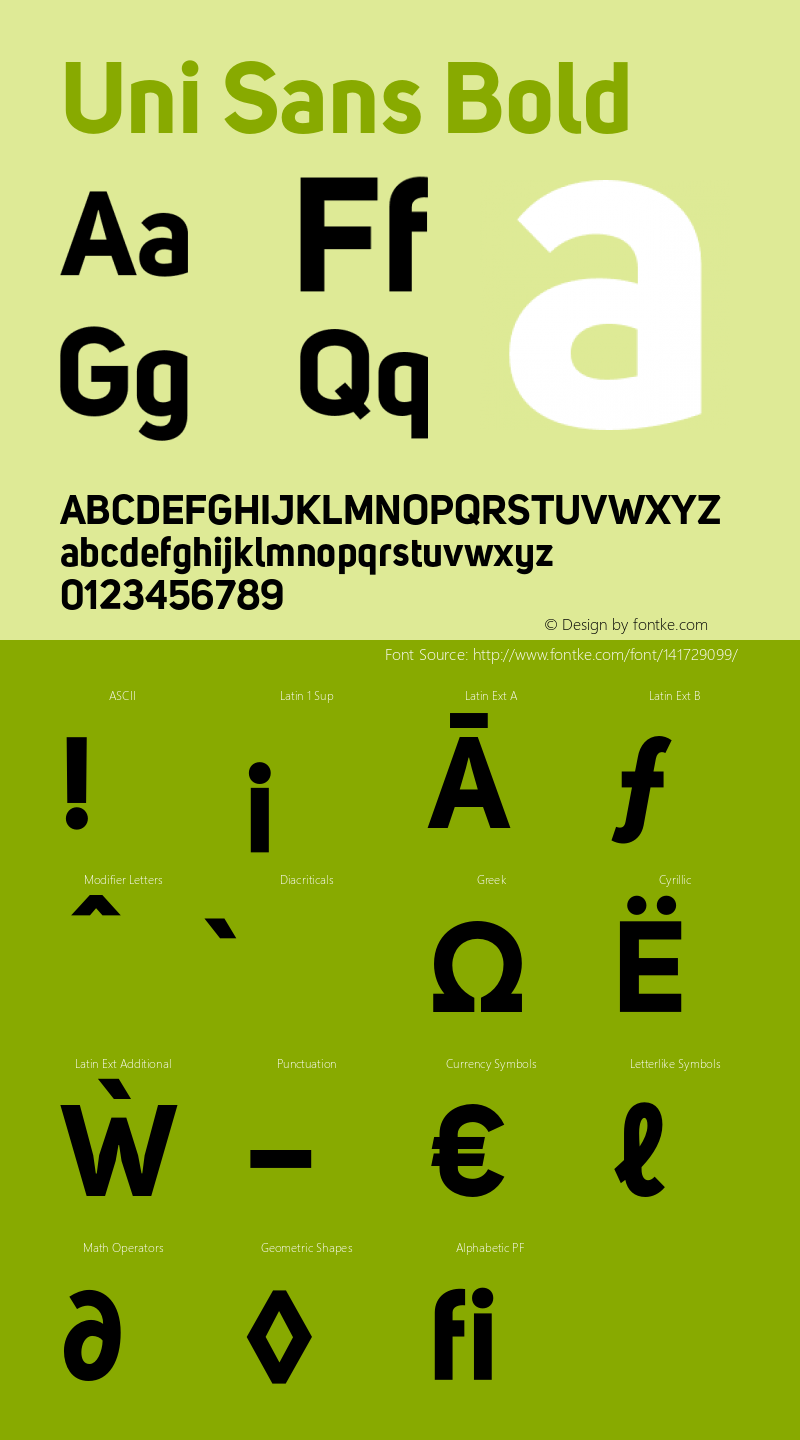 Uni Sans Bold Version 1.029;PS 001.029;hotconv 1.0.88;makeotf.lib2.5.64775 Font Sample