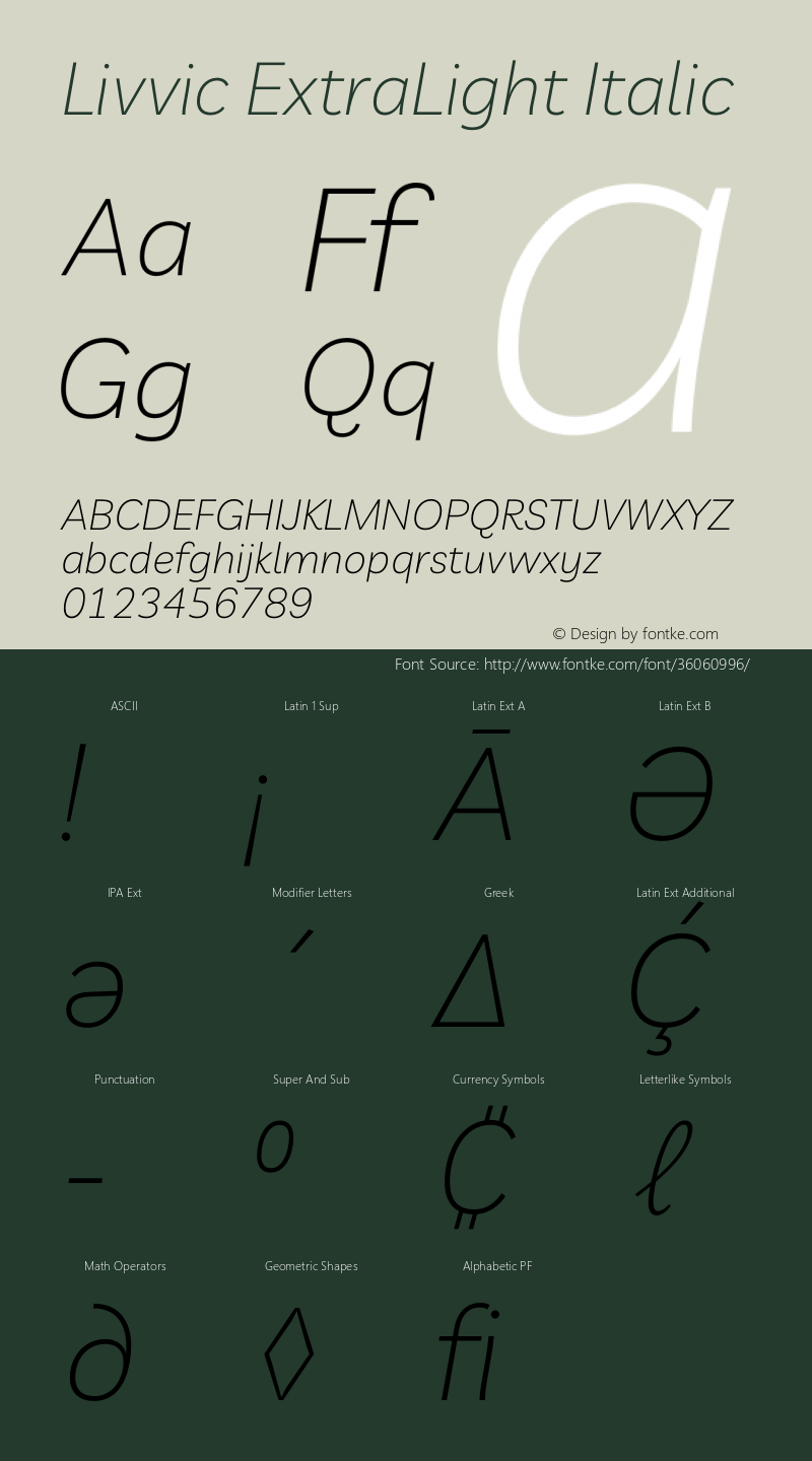 Livvic ExtraLight Italic Version 1.000 Font Sample