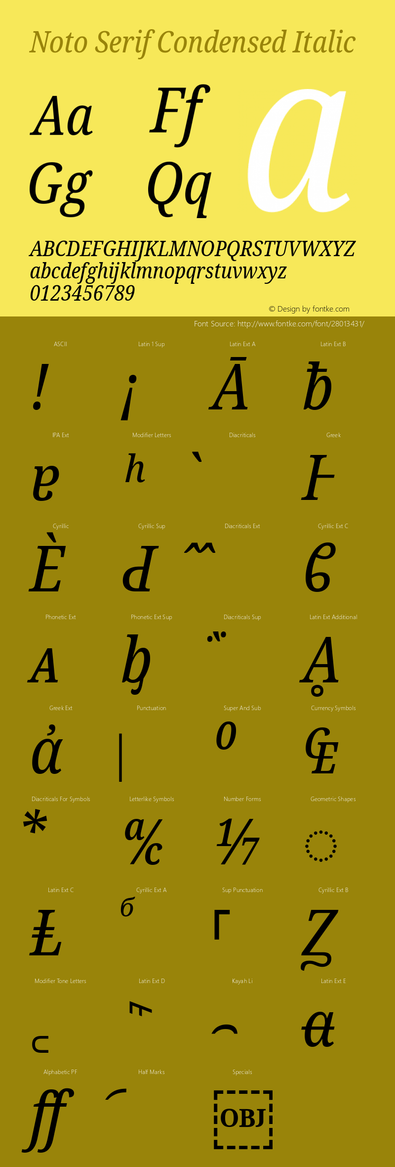 Noto Serif Condensed Italic Version 2.001; ttfautohint (v1.8.2) Font Sample