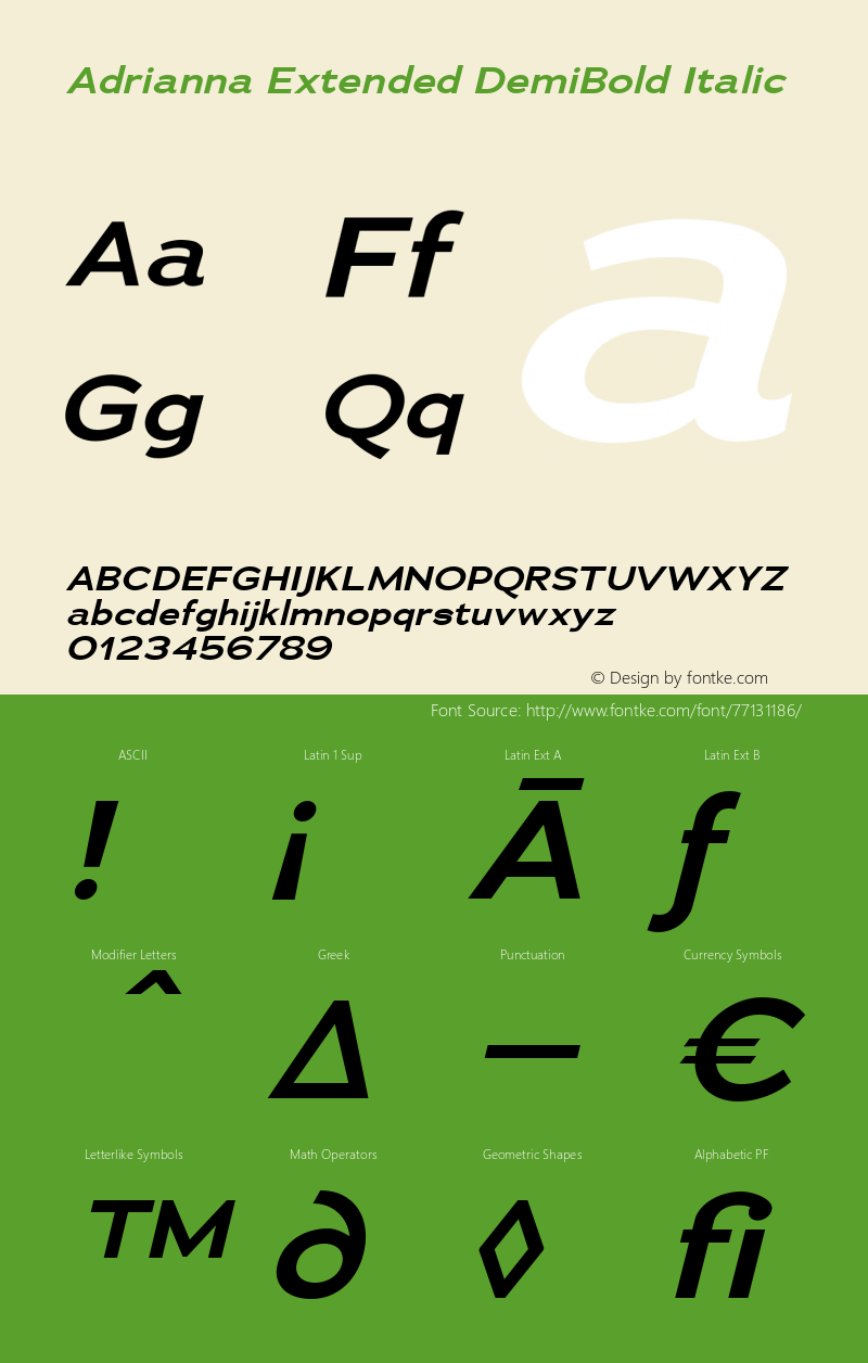 AdriannaExtended-DemiBoldItalic Version 3.001 Font Sample