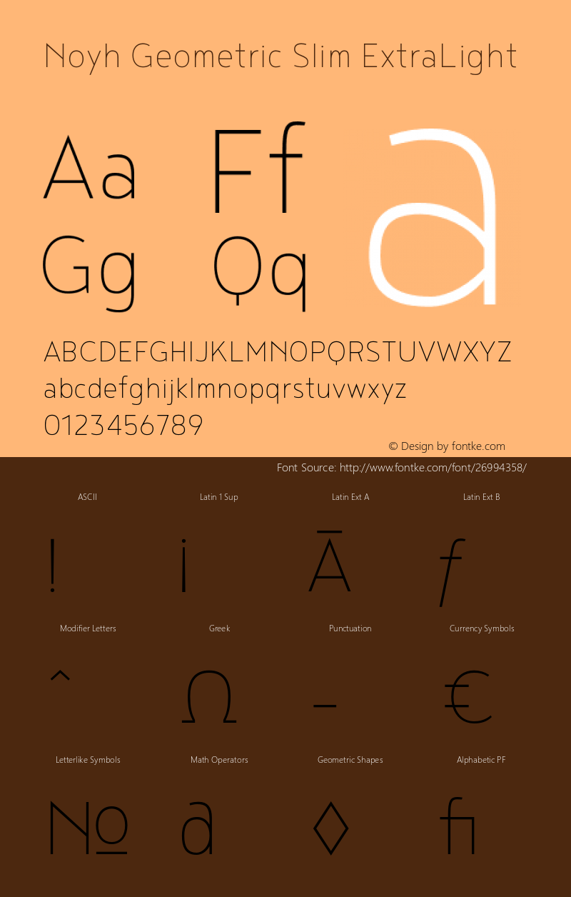 NoyhGeometricSlim-ExtraLight Version 1.000 Font Sample