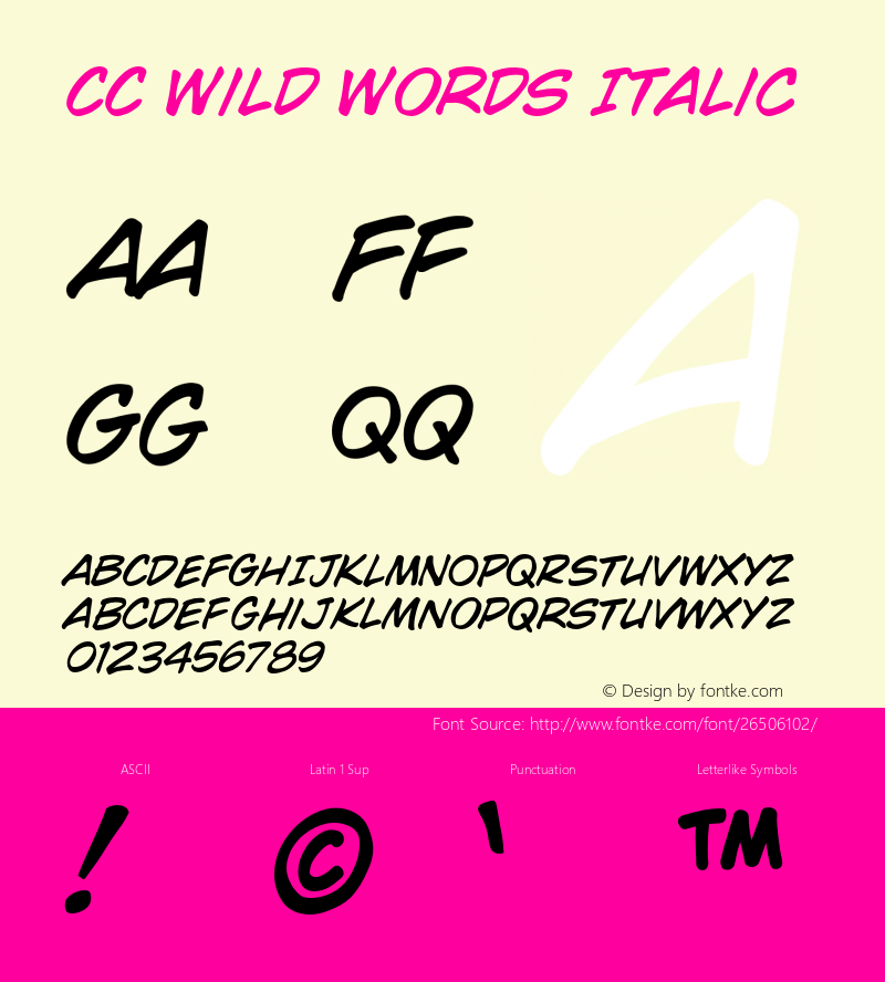 CCWildWordsItalic 001.000 Font Sample