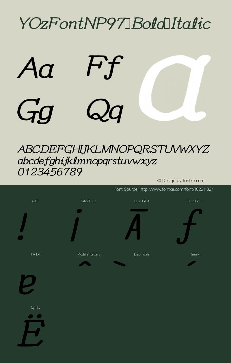 YOzFontNP97 Bold Italic Version 12.03 Font Sample