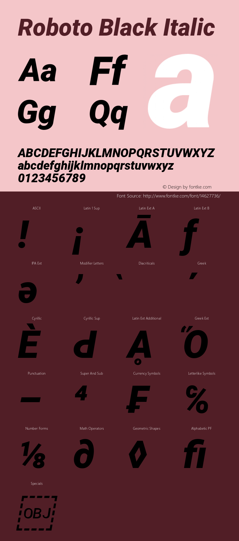 Roboto Black Italic Version 2.000980; 2014 Font Sample