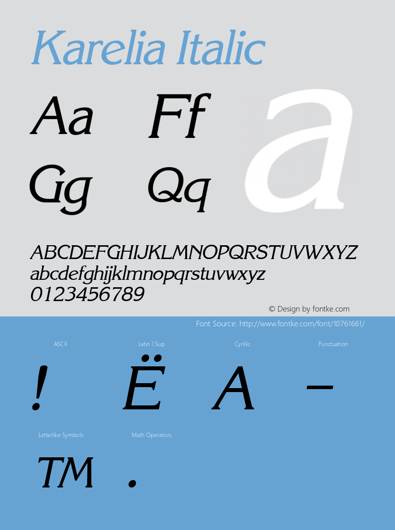 Karelia Italic 1.0 Mon Oct 11 17:19:42 1993 Font Sample