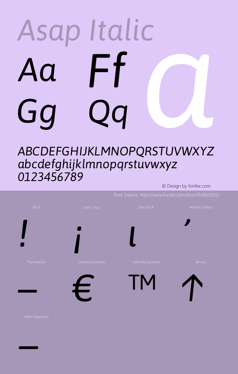 Asap Italic Version 1.010 Font Sample