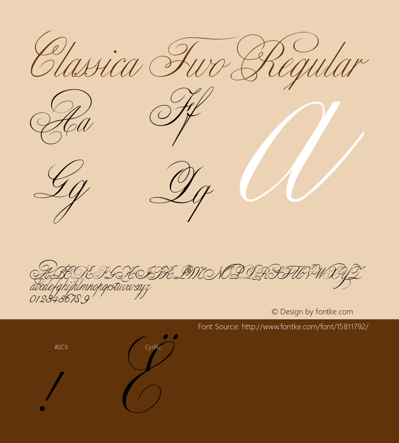 Classica Two Regular Version 1.000 2006 initial release; ttfautohint (v1.4.1) Font Sample