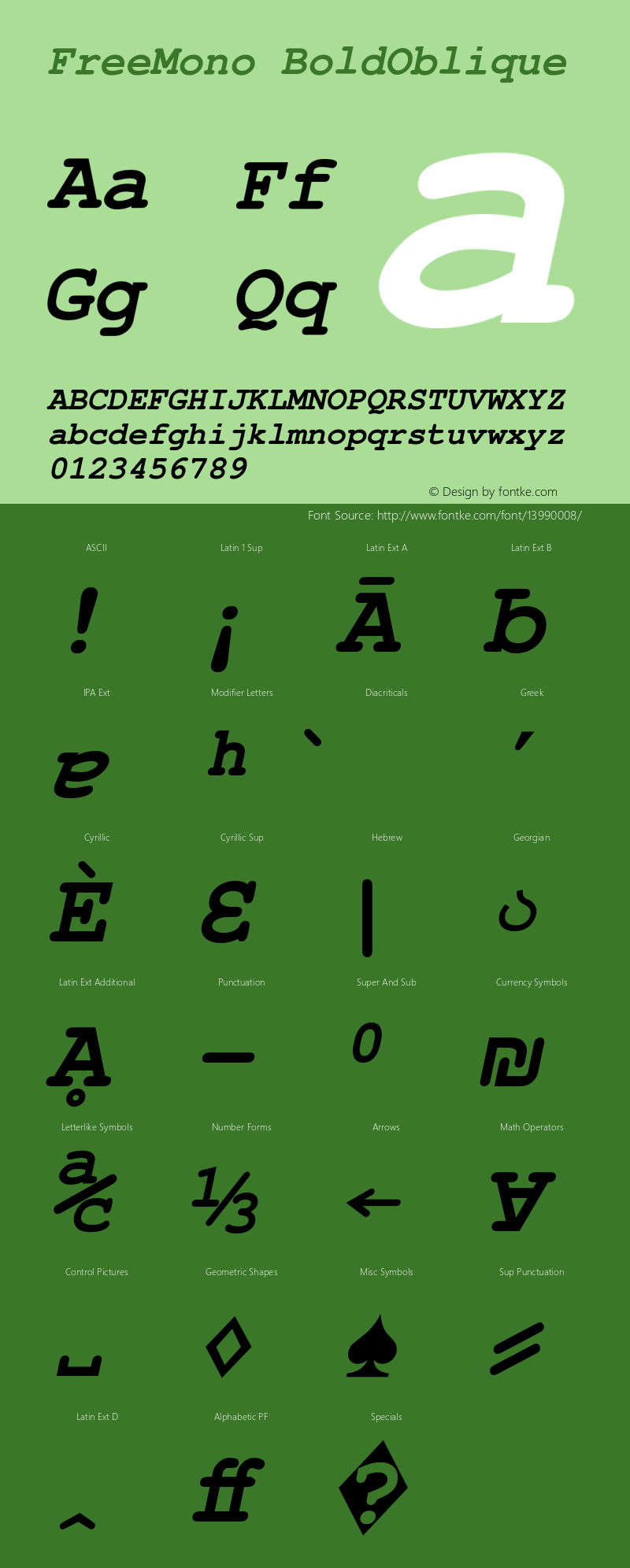 FreeMono BoldOblique Version $Revision: 1.132 $ Font Sample