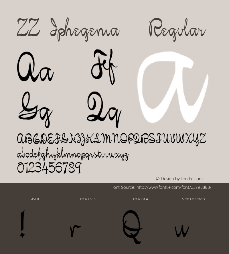 ZZ Iphegenia™ Altsys Fontographer 4.0.3 7/2/95 Font Sample