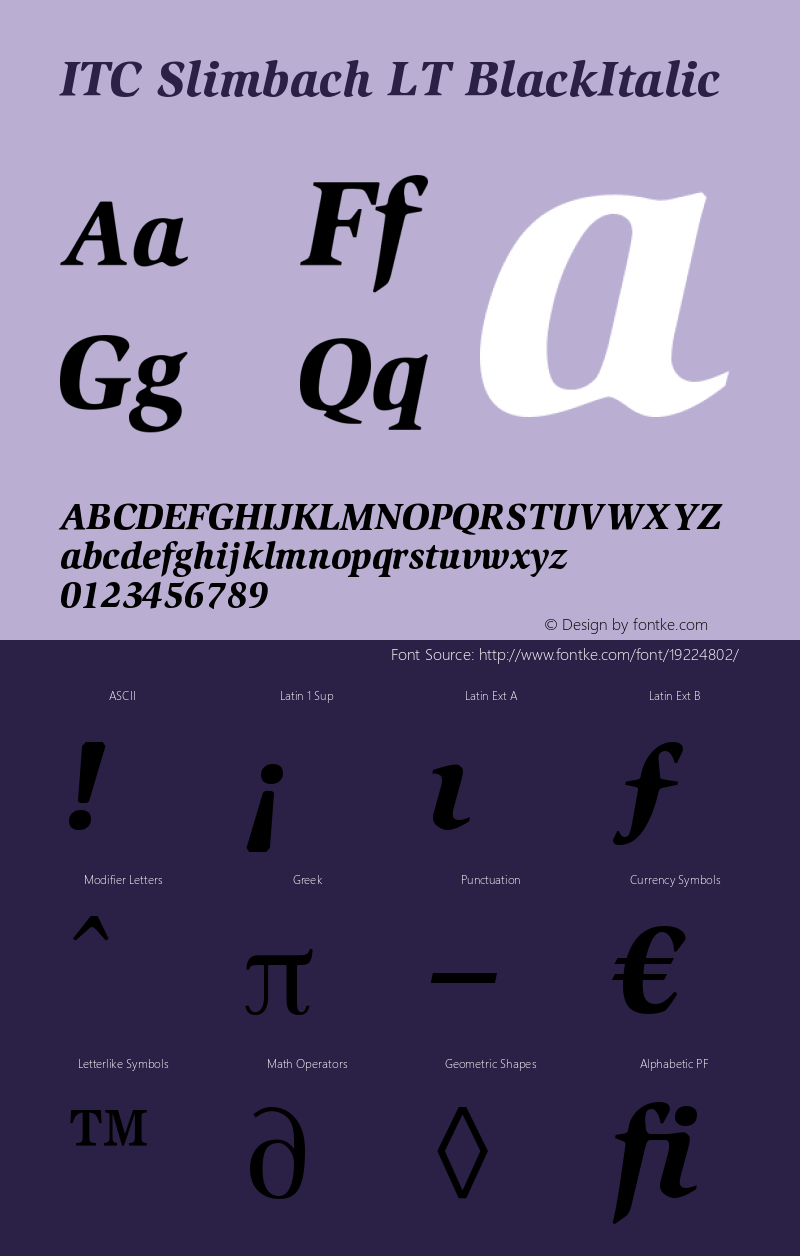 ITC Slimbach LT Black Italic Version 006.000 Font Sample