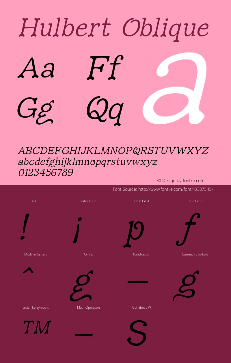 Hulbert Oblique Version 1.000;PS 001.000;hotconv 1.0.38 Font Sample