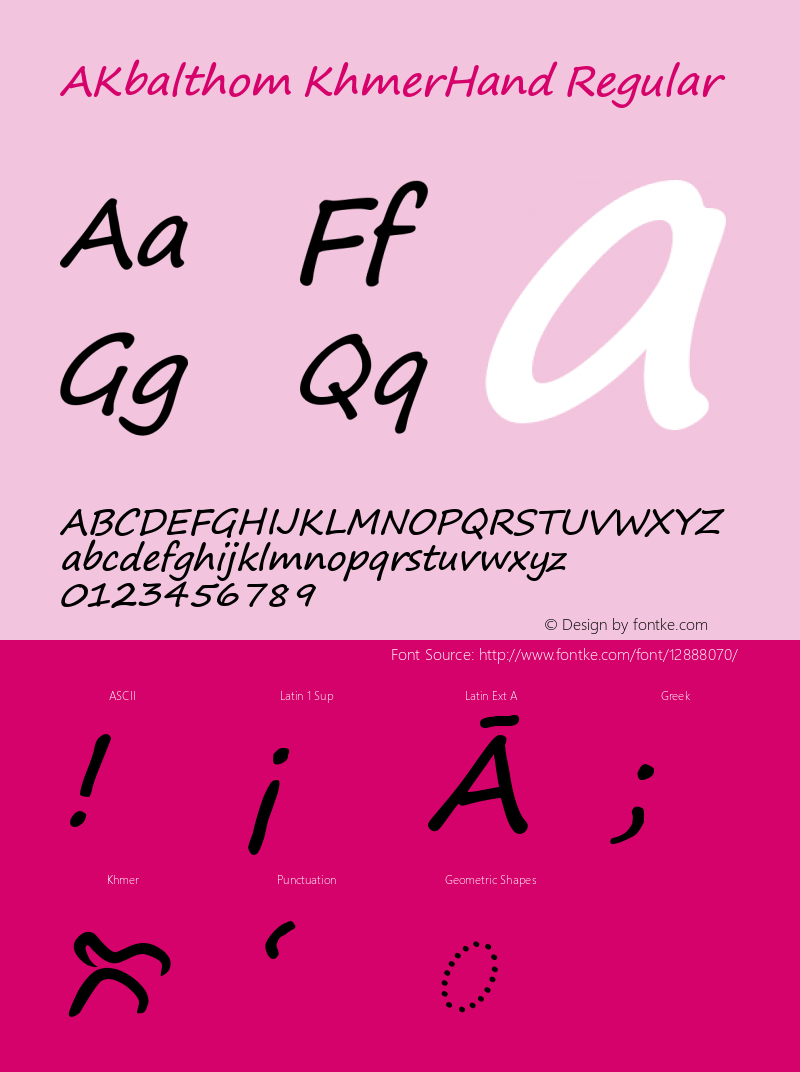 AKbalthom KhmerHand Regular Version 3.00 August 31, 2014 Font Sample