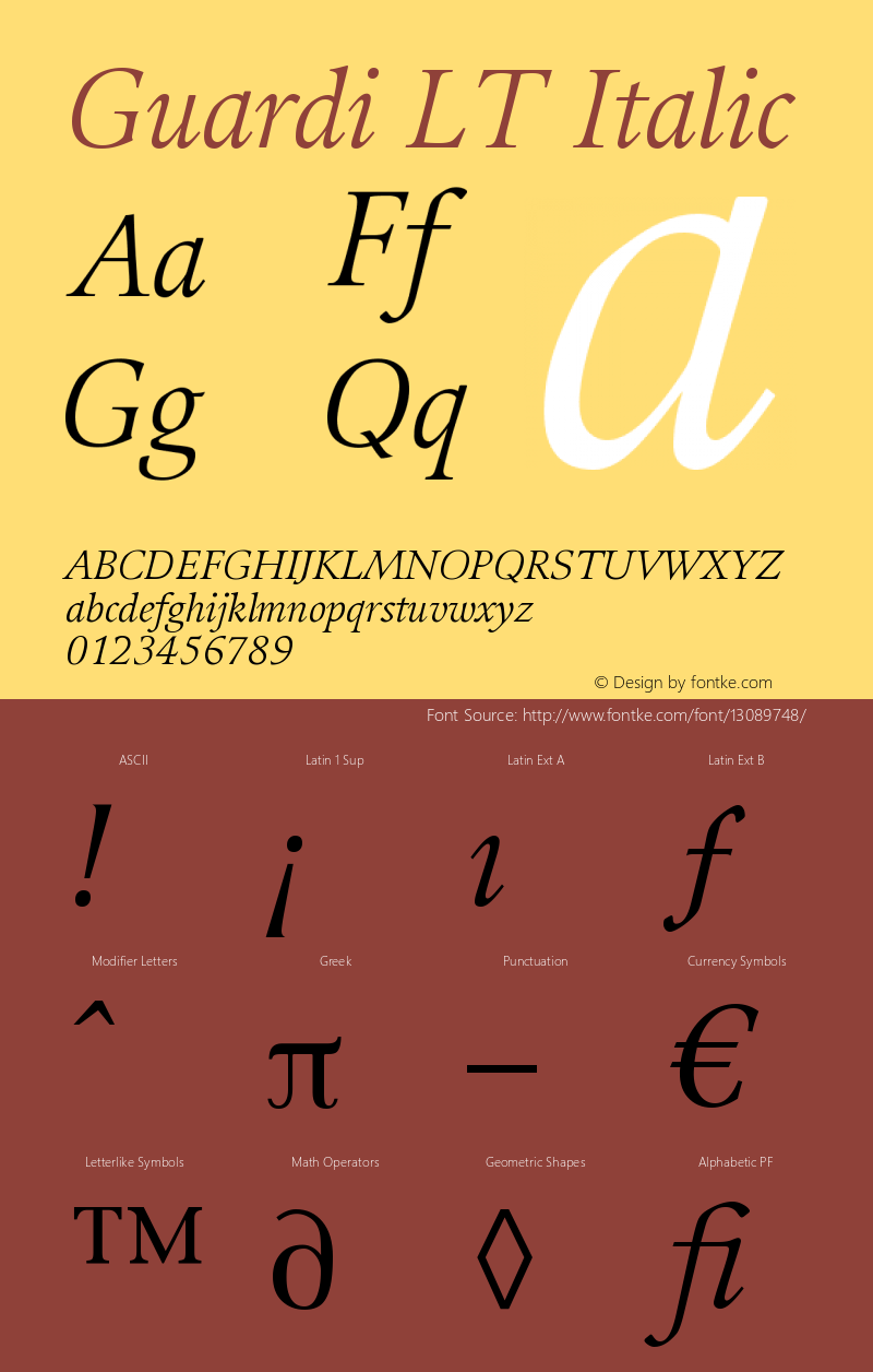 Guardi LT Italic Version 006.000 Font Sample