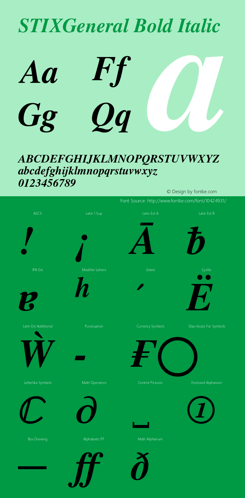 STIXGeneral Bold Italic Version 1.1.0 Font Sample