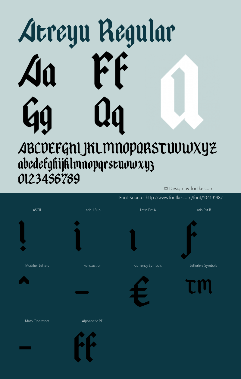 Atreyu Regular Version 1.000 Font Sample