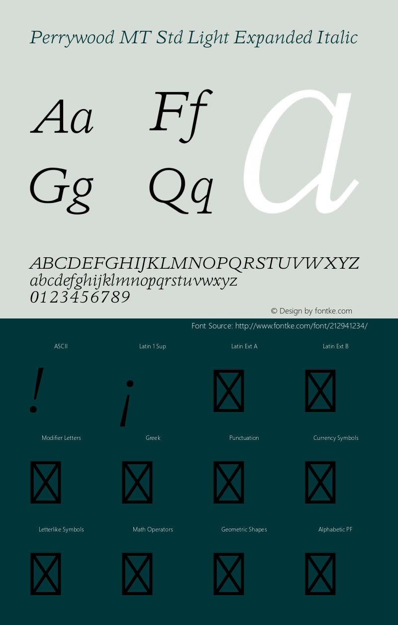 Perrywood MT Std Light Expanded Italic Version 2.00 Build 1000图片样张