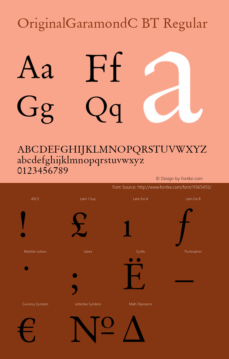 OriginalGaramondC BT Regular Version 001.000 Font Sample