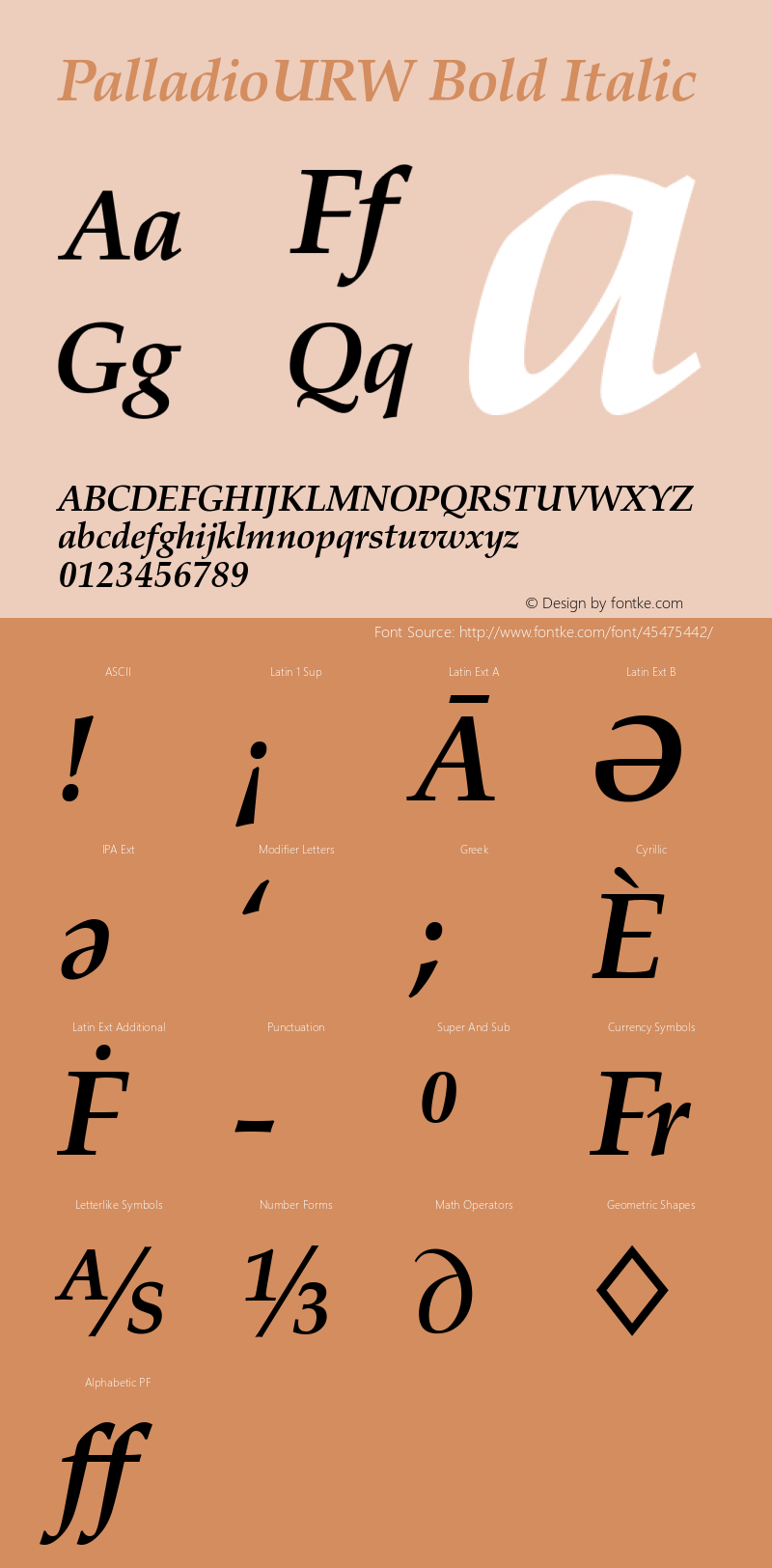 PalladioURW Bold Italic Version 1.00 Font Sample