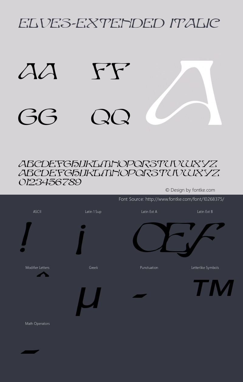 Elves-Extended Italic 1.0/1995: 2.0/2001 Font Sample