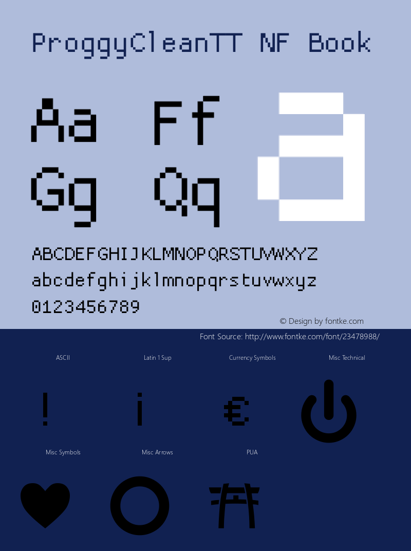 ProggyCleanTT Nerd Font Complete Windows Compatible 2004/04/15 Font Sample