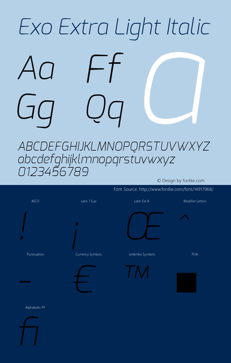 Exo Extra Light Italic Version 1.00 Font Sample