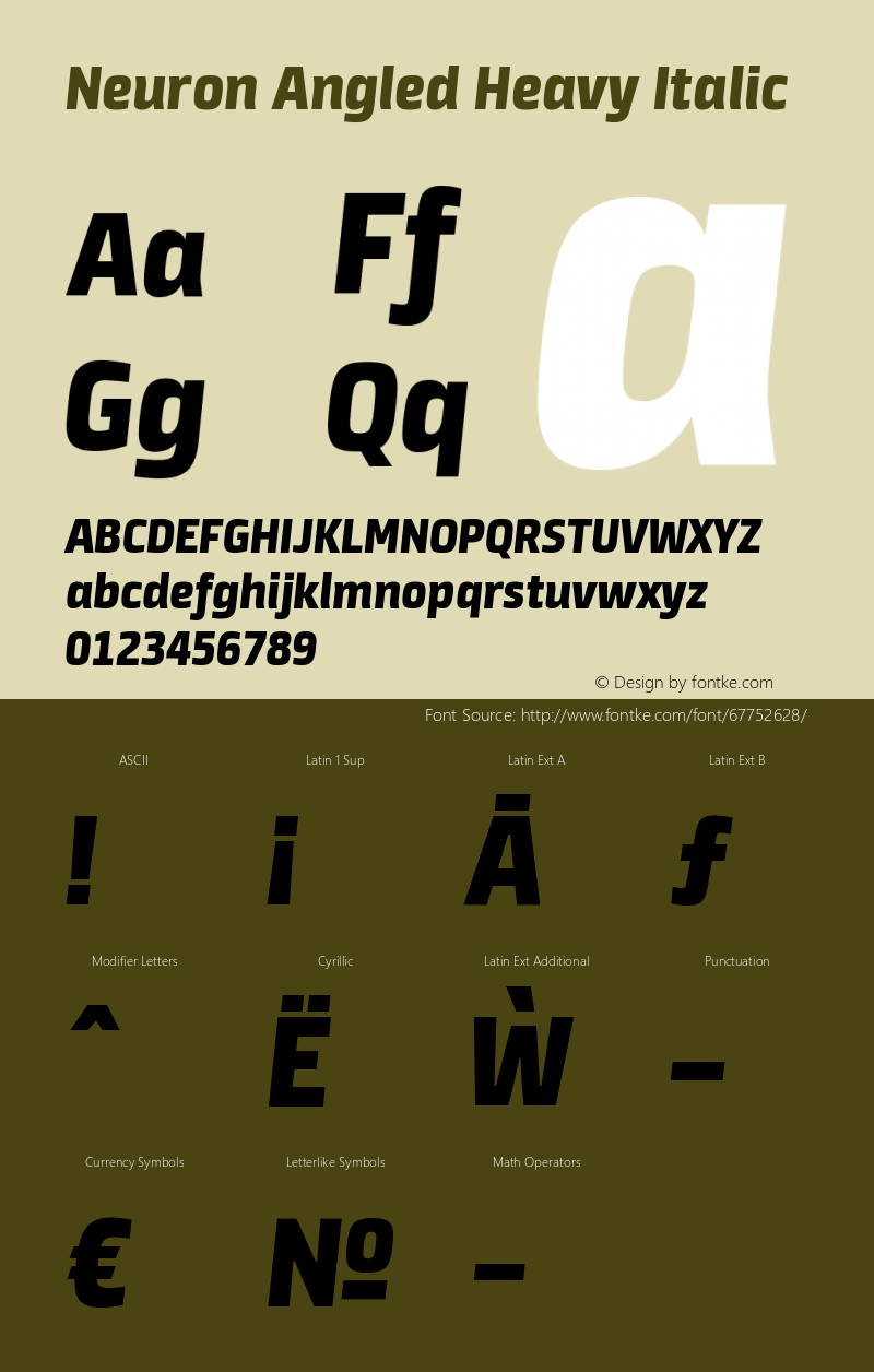 NeuronAngled-HvIt Version 1.000 | w-rip DC20130920 Font Sample