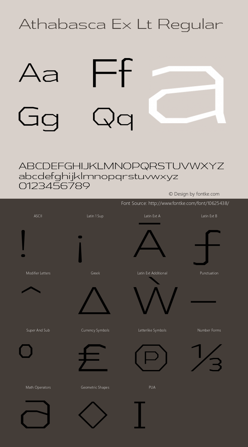 Athabasca Ex Lt Regular Version 1.000 Font Sample