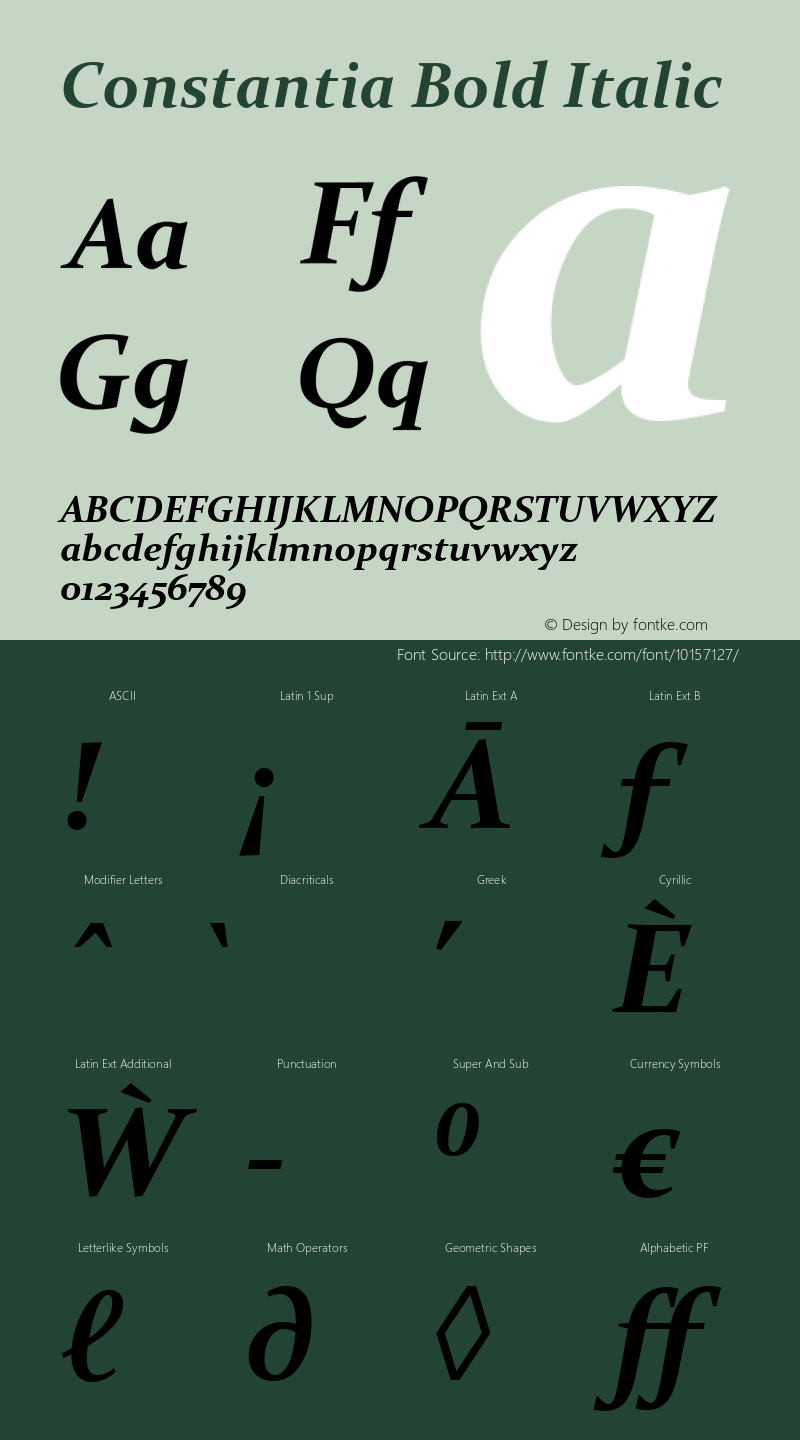 Constantia Bold Italic Version 1.00 Font Sample