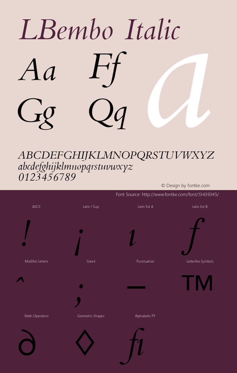 LBembo Italic Version 4.00 April 13, 2007 Font Sample