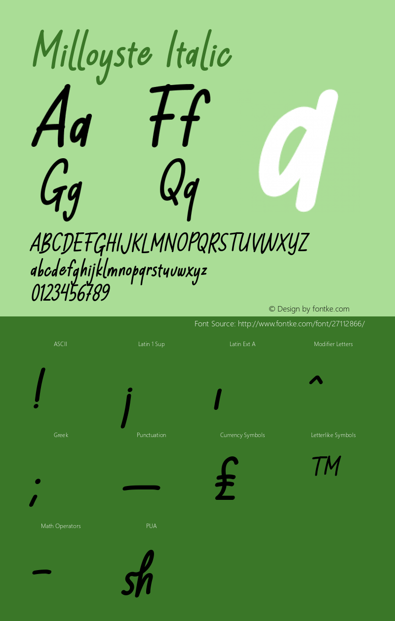 Milloyste Italic Version 1.00;June 7, 2018 Font Sample