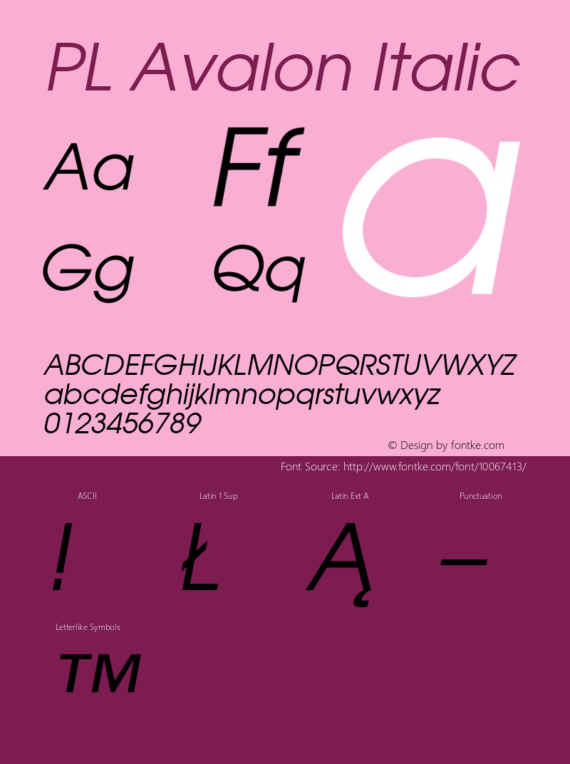 PL Avalon Italic KOBAX & Optimus core font: Version 2.00 Font Sample
