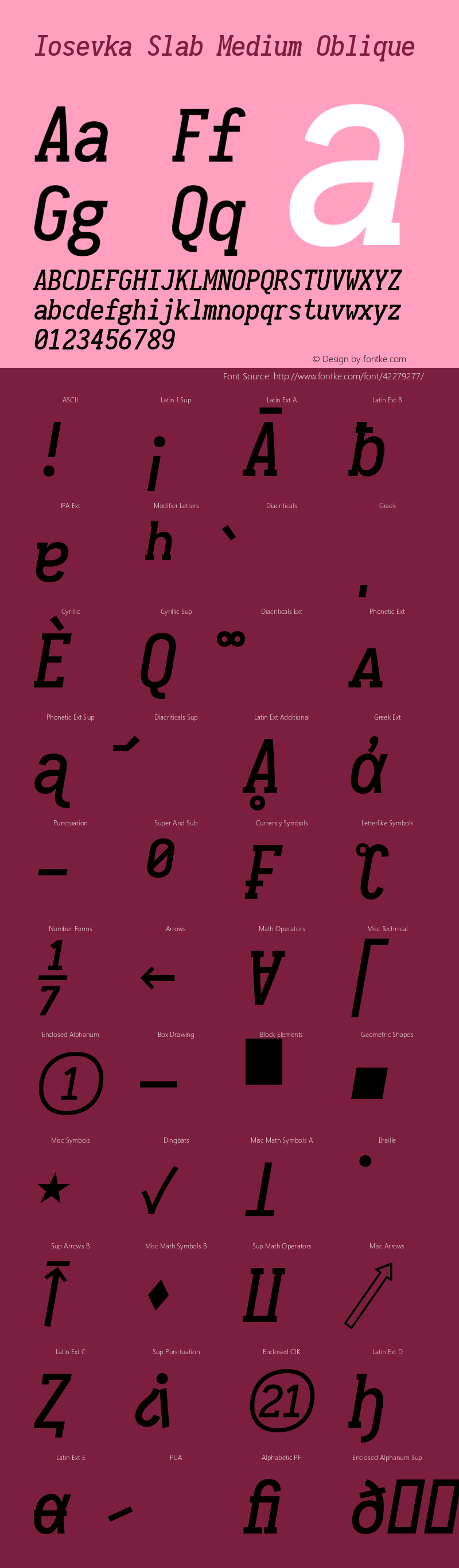 Iosevka Slab Medium Oblique 2.3.2; ttfautohint (v1.8.3) Font Sample