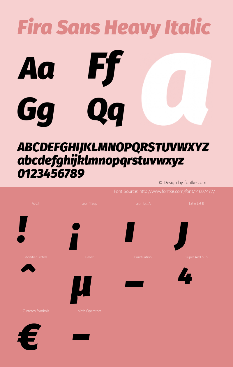 Fira Sans Heavy Italic Version 3.111 Font Sample