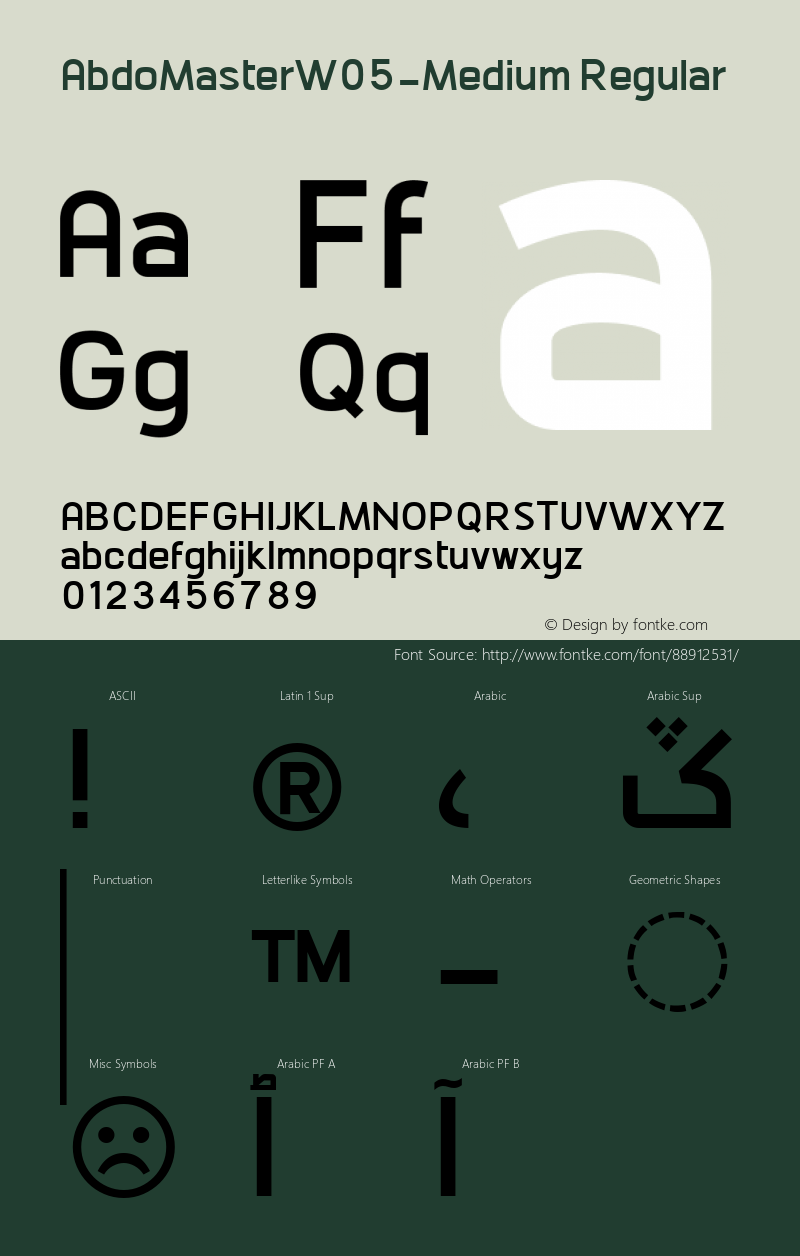 Abdo Master W05 Medium Version 2.90 Font Sample