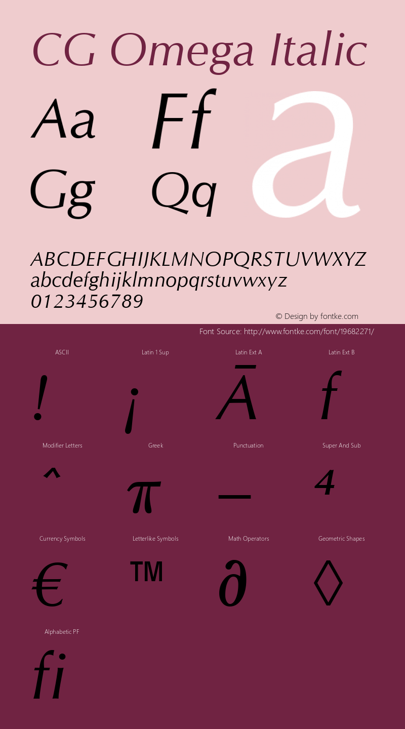CG Omega Italic Version 1.3 (Hewlett-Packard) Font Sample