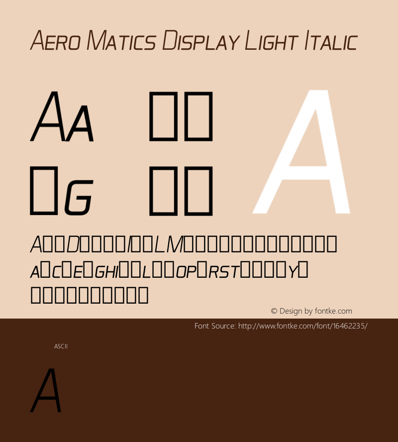 Aero Matics Display Light Italic v1.65 - 6/21/2012 Font Sample