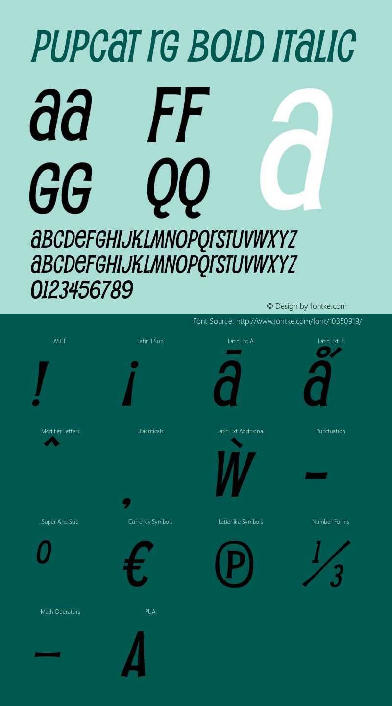 Pupcat Rg Bold Italic OTF 5.000;PS 001.001;Core 1.0.29 Font Sample