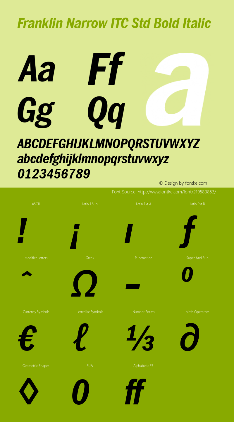 Franklin Narrow ITC Std Bold Italic Version 1.01图片样张