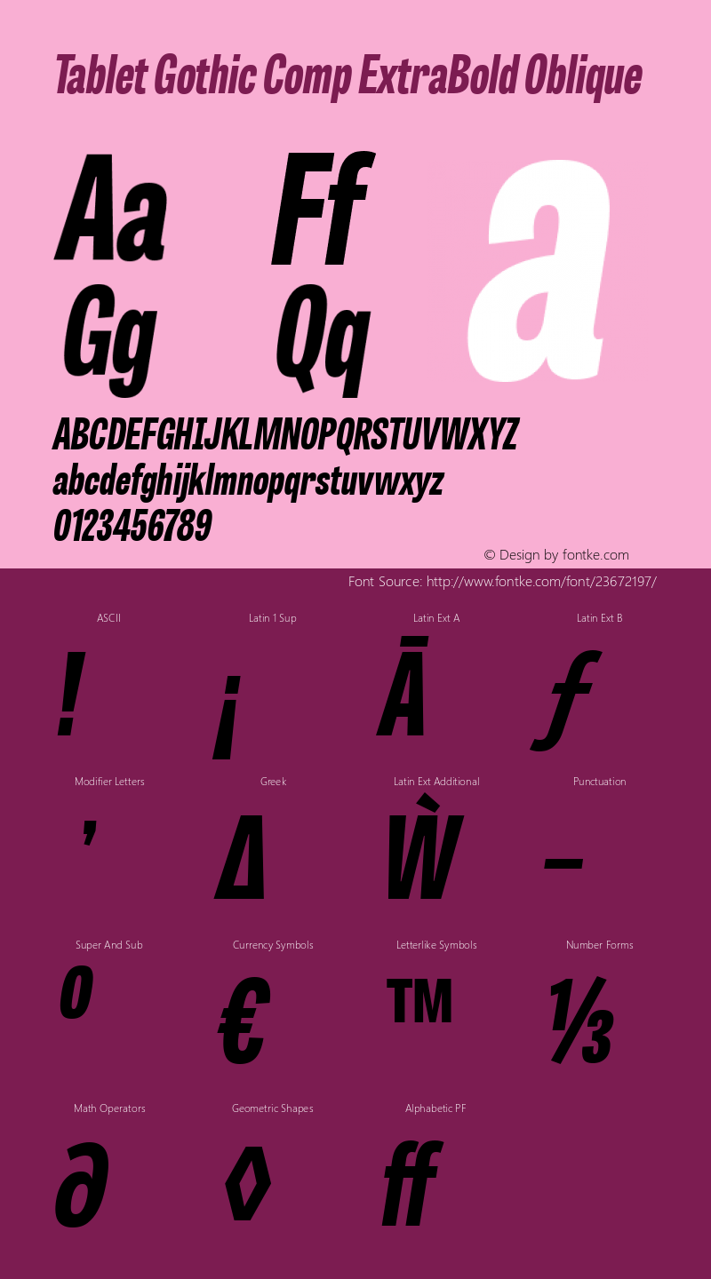 Tablet Gothic Comp Eb Italic 1.000 Font Sample